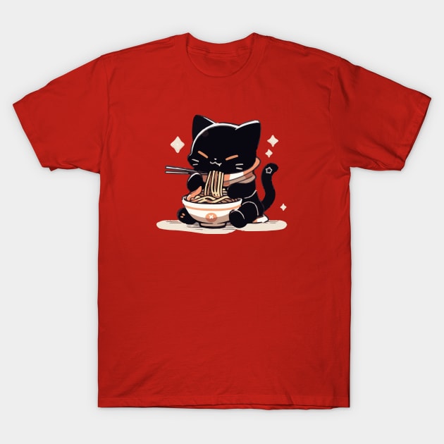 Chubby lucky cat eating ramen T-Shirt by etherElric